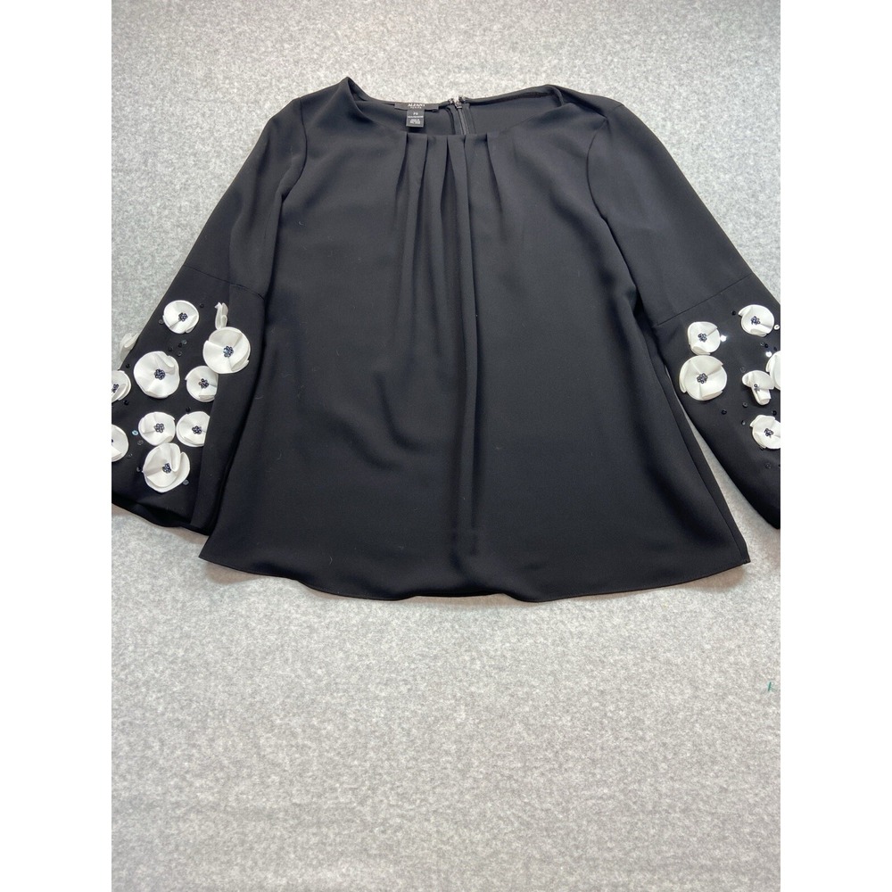 Alfani Blouse Womens Petite S Black Beaded Floral Bell Sleeve Embellished Top - Picture 6 of 12